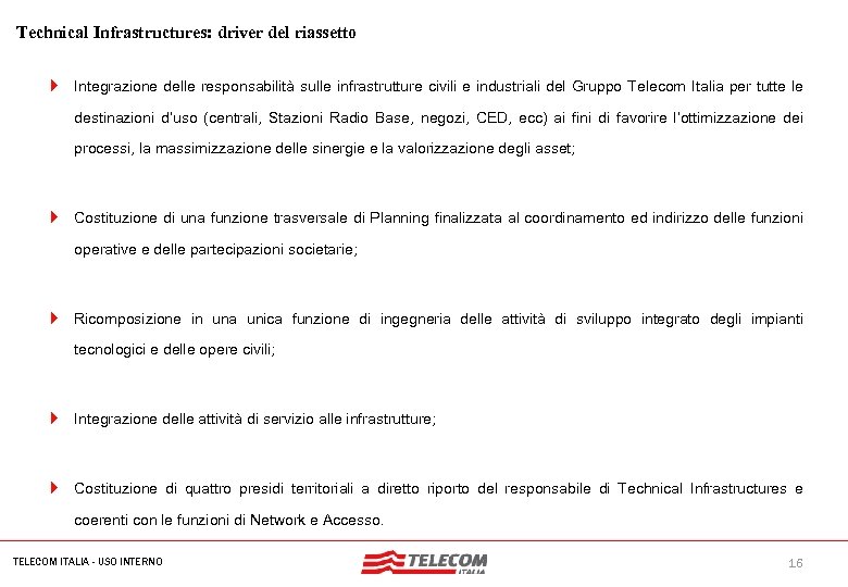 MIL-SIB 080 -30112006 -35593/NG Technical Infrastructures: driver del riassetto 4 Integrazione delle responsabilità sulle