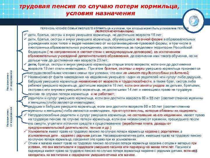 трудовая пенсия по случаю потери кормильца, условия назначения ПЕРЕЧЕНЬ ЧЛЕНОВ СЕМЬИ УМЕРШЕГО КОРМИЛЬЦА и