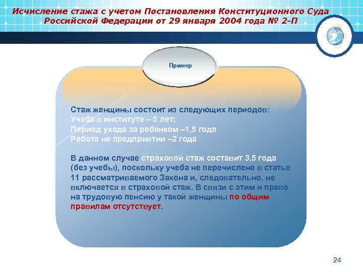 Исчисление стажа с учетом Постановления Конституционного Суда Российской Федерации от 29 января 2004 года