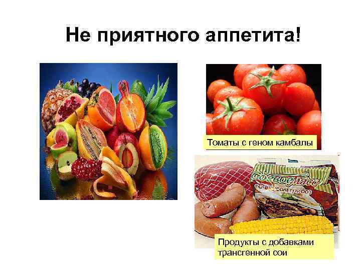  Не приятного аппетита! Томаты с геном камбалы Продукты с добавками трансгенной сои 