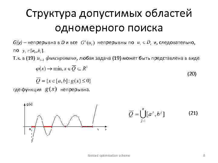 Структура допустимых областей одномерного поиска G(y) – непрерывна в D и все непрерывны по