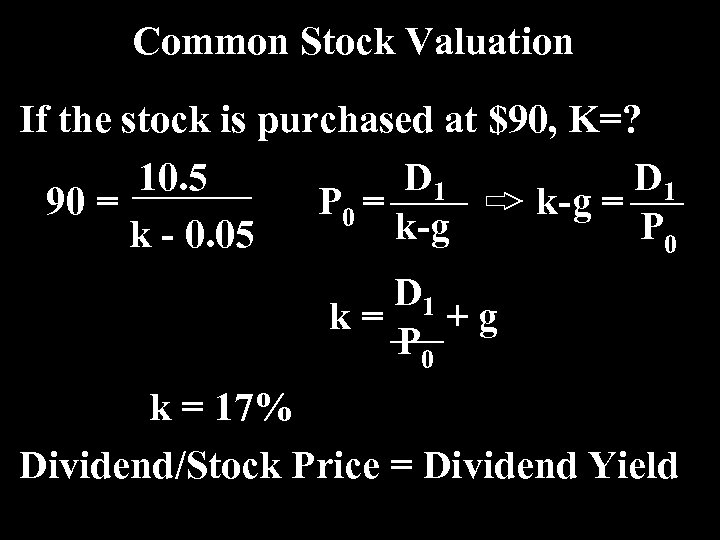 Common Stock Valuation If the stock is purchased at $90, K=? 10. 5 D
