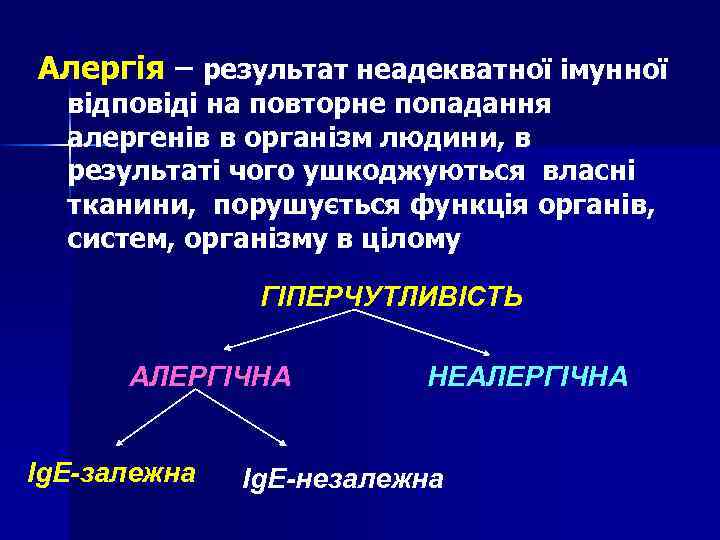 Алергія – результат неадекватної імунної відповіді на повторне попадання алергенів в організм людини, в