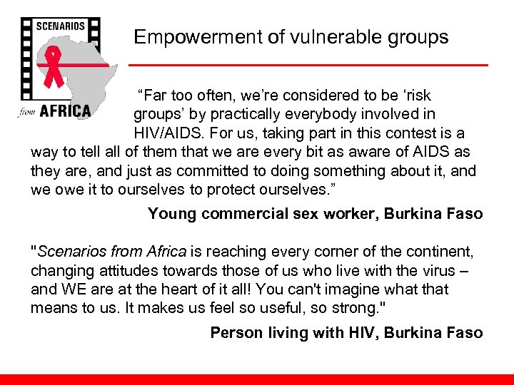 Empowerment of vulnerable groups “Far too often, we’re considered to be ‘risk groups’ by