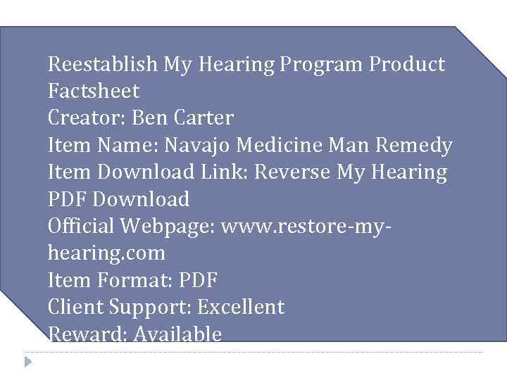 Reestablish My Hearing Program Product Factsheet Creator: Ben Carter Item Name: Navajo Medicine Man