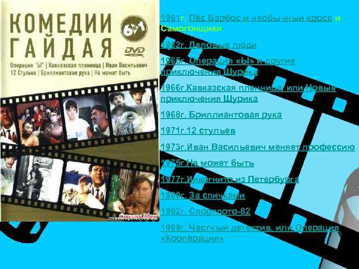 1961 г. Пёс Барбос и необычный кросс и Самогонщики 1962 г. Деловые люди 1965