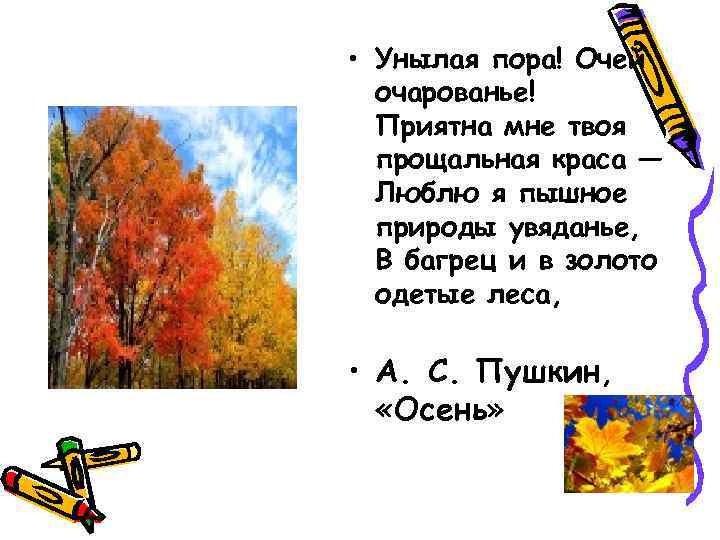  • Унылая пора! Очей очарованье! Приятна мне твоя прощальная краса — Люблю я