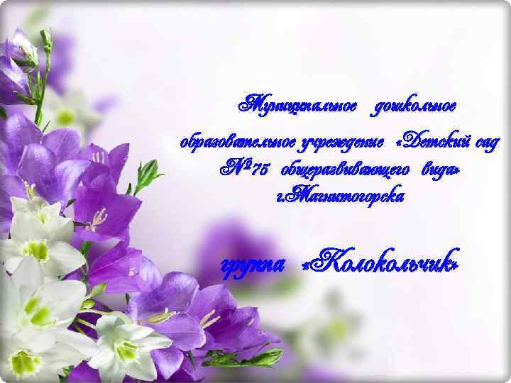 Муниципальное дошкольное образовательное учреждение «Детский сад № 75 общеразвивающего вида» г. Магнитогорска группа «Колокольчик»