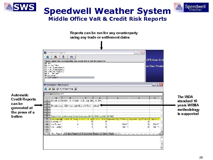 Speedwell Weather System Middle Office Va. R & Credit Risk Reports can be run