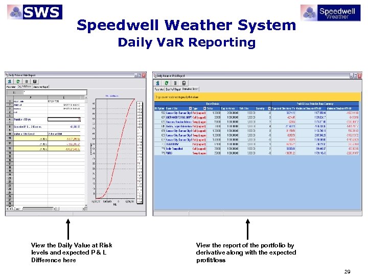 Speedwell Weather System Daily Va. R Reporting View the Daily Value at Risk levels