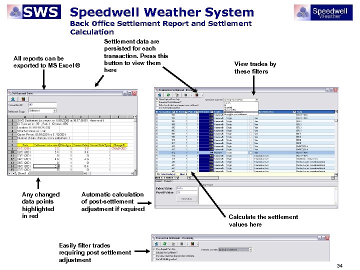 Speedwell Weather System Back Office Settlement Report and Settlement Calculation All reports can be