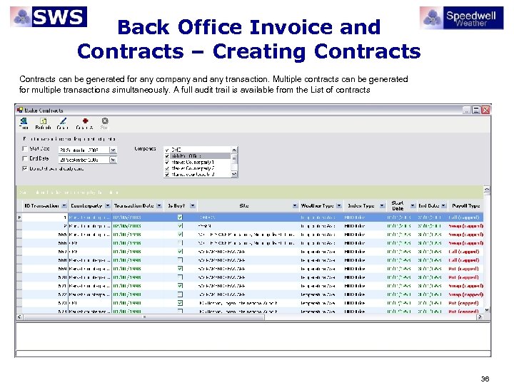 Back Office Invoice and Contracts – Creating Contracts can be generated for any company