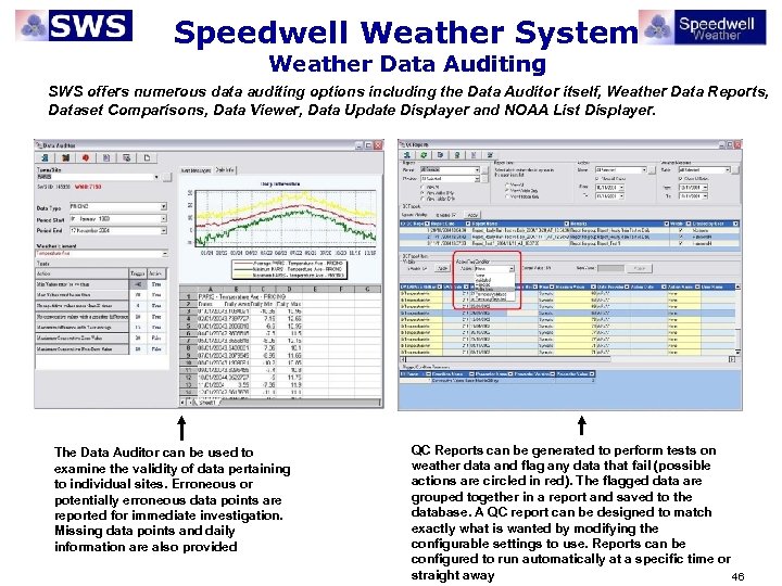 Speedwell Weather System Weather Data Auditing SWS offers numerous data auditing options including the