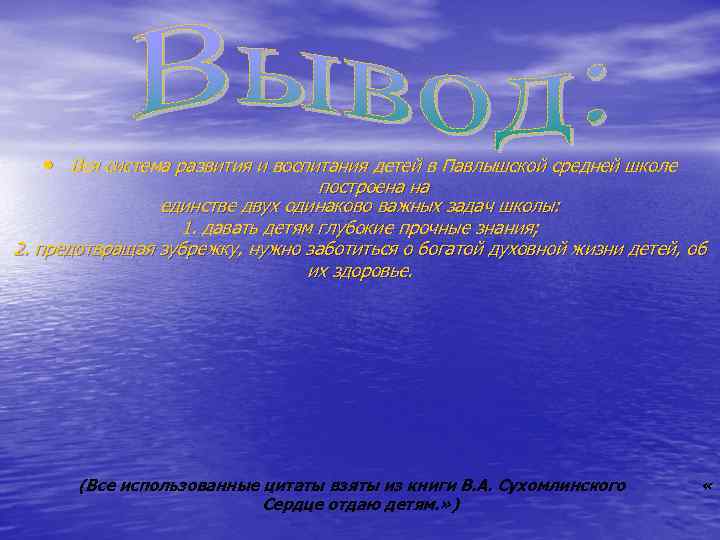  • Вся система развития и воспитания детей в Павлышской средней школе построена на