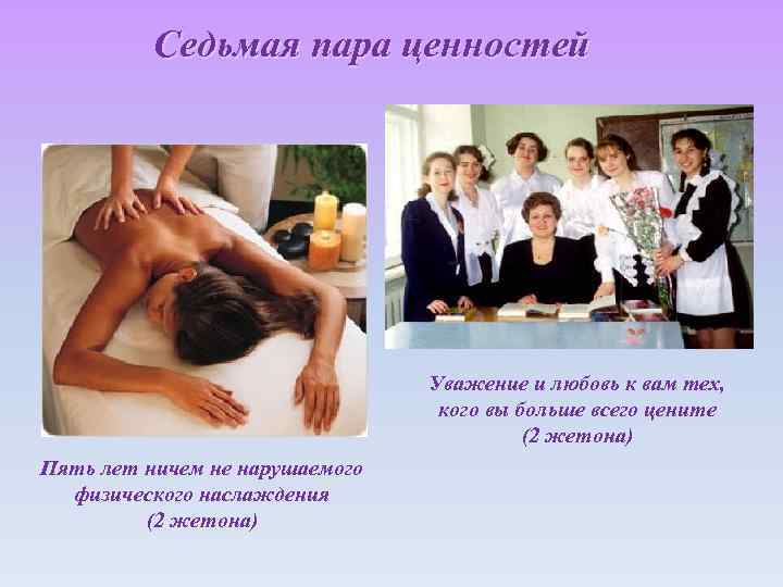 Седьмая пара ценностей Уважение и любовь к вам тех, кого вы больше всего цените