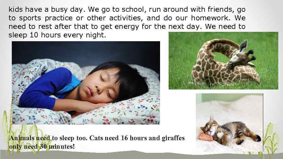 kids have a busy day. We go to school, run around with friends, go