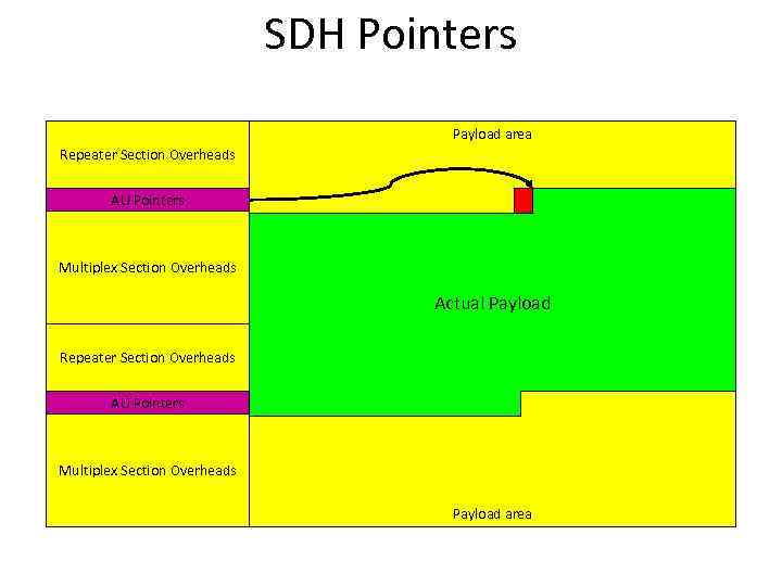 SDH Pointers Payload area Repeater Section Overheads AU Pointers Multiplex Section Overheads Actual Payload