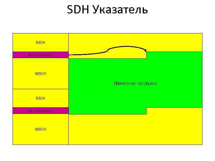 SDH Указатель RSOH AU -указатель MSOH Полезная нагрузка RSOH AU указатель MSOH 