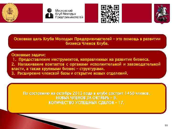 Основная цель Клуба Молодых Предпринимателей – это помощь в развитии бизнеса Членов Клуба. Основные