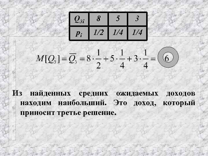 Q 3 i 8 5 3 pi 1/2 1/4 Из найденных средних ожидаемых доходов