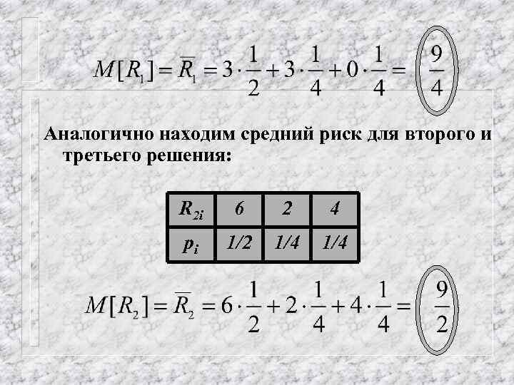 Аналогично находим средний риск для второго и третьего решения: R 2 i 6 2