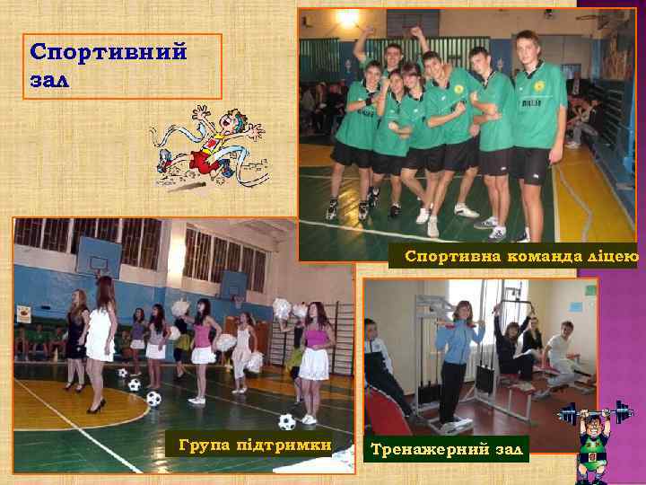 Спортивний зал Спортивна команда ліцею Група підтримки Тренажерний зал 