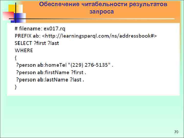  Обеспечение читабельности результатов запроса 70 