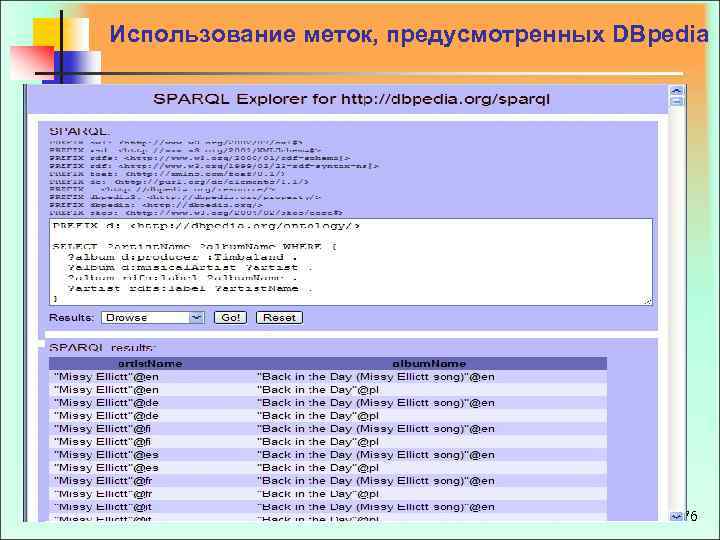  Использование меток, предусмотренных DBpedia 76 