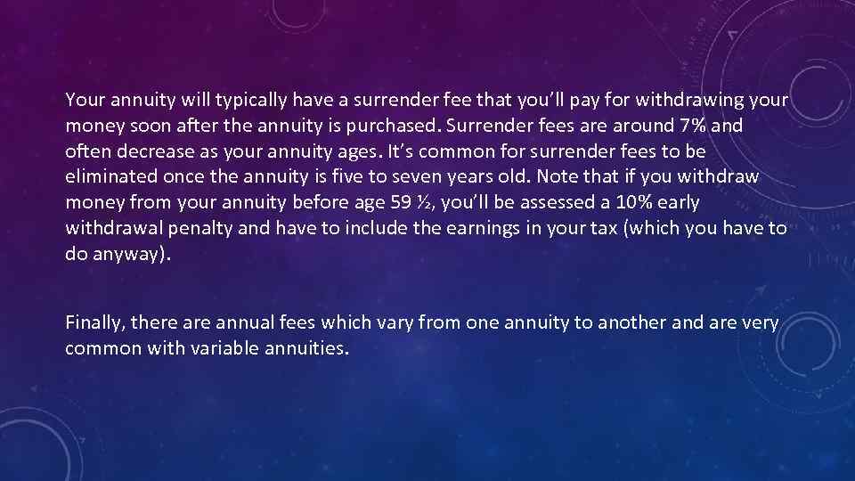 Your annuity will typically have a surrender fee that you’ll pay for withdrawing your