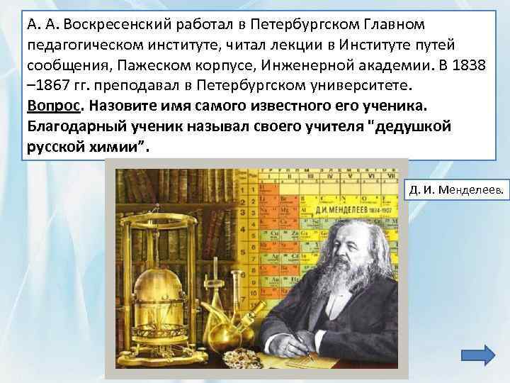 А. А. Воскресенский работал в Петербургском Главном педагогическом институте, читал лекции в Институте путей