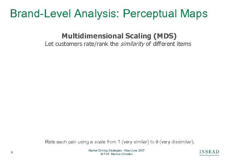 Brand-Level Analysis: Perceptual Maps Multidimensional Scaling (MDS) Let customers rate/rank the similarity of different