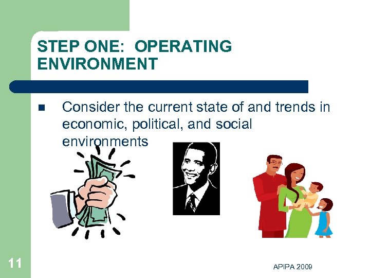 STEP ONE: OPERATING ENVIRONMENT n 11 Consider the current state of and trends in