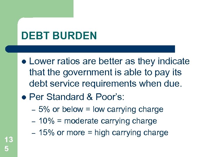 DEBT BURDEN Lower ratios are better as they indicate that the government is able