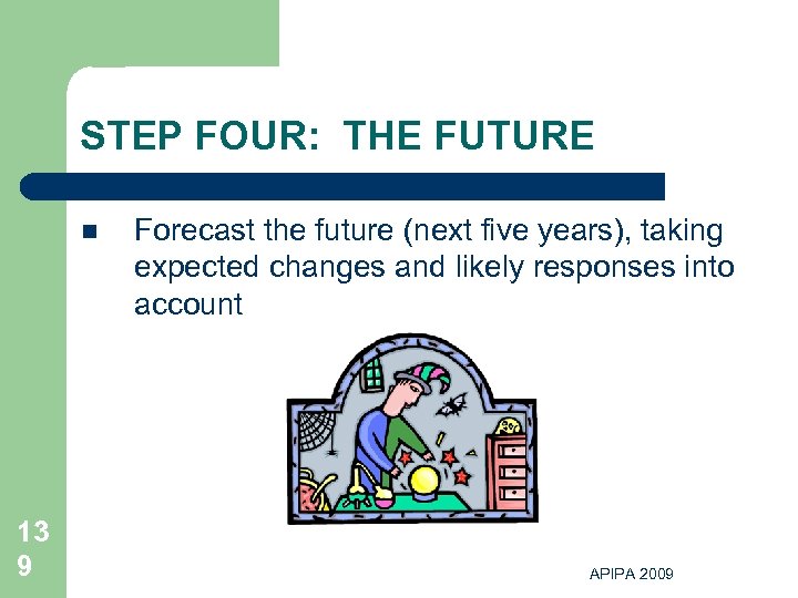 STEP FOUR: THE FUTURE n 13 9 Forecast the future (next five years), taking
