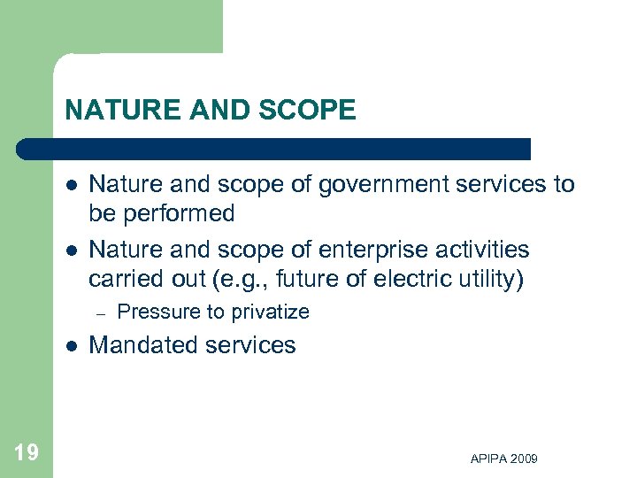 NATURE AND SCOPE l l Nature and scope of government services to be performed