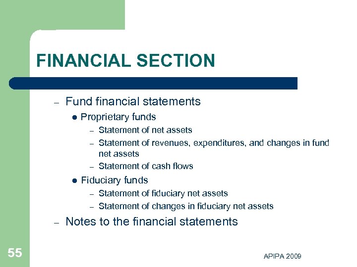 FINANCIAL SECTION – Fund financial statements l Proprietary funds Statement of net assets –