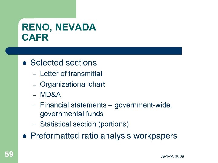 RENO, NEVADA CAFR l Selected sections – – – l 59 Letter of transmittal