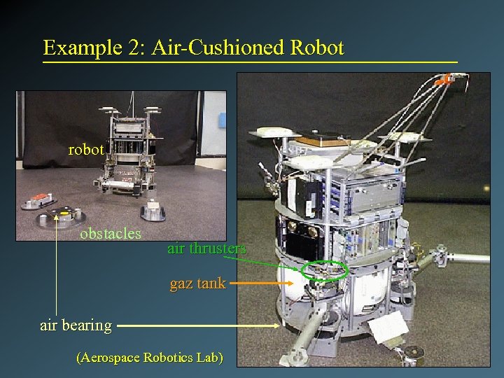 Example 2: Air-Cushioned Robot robot obstacles air thrusters gaz tank air bearing (Aerospace Robotics