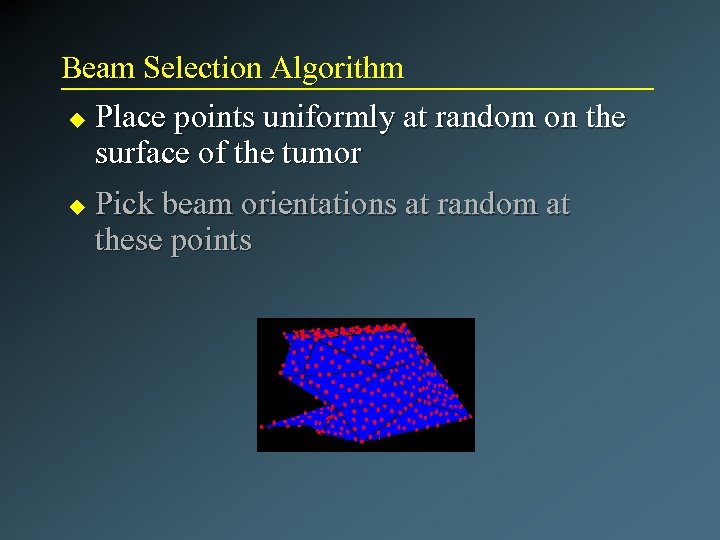 Beam Selection Algorithm u u Place points uniformly at random on the surface of