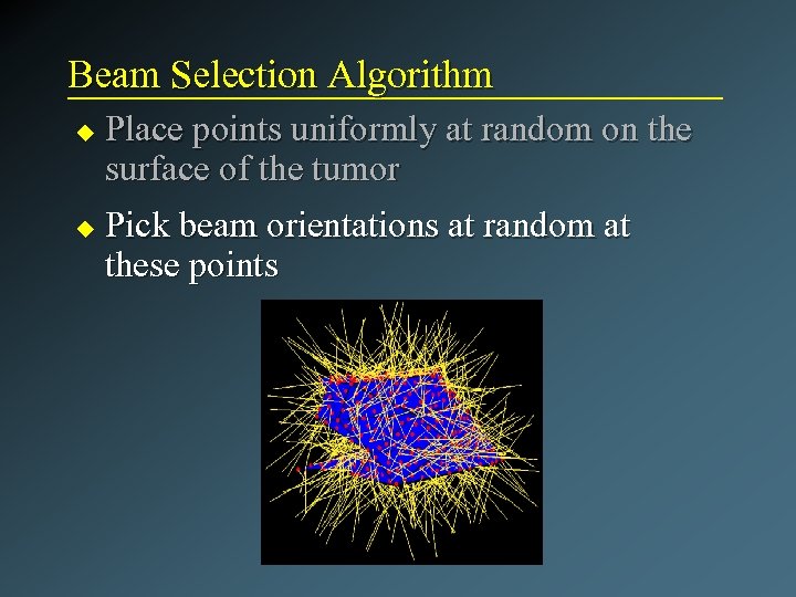 Beam Selection Algorithm u u Place points uniformly at random on the surface of