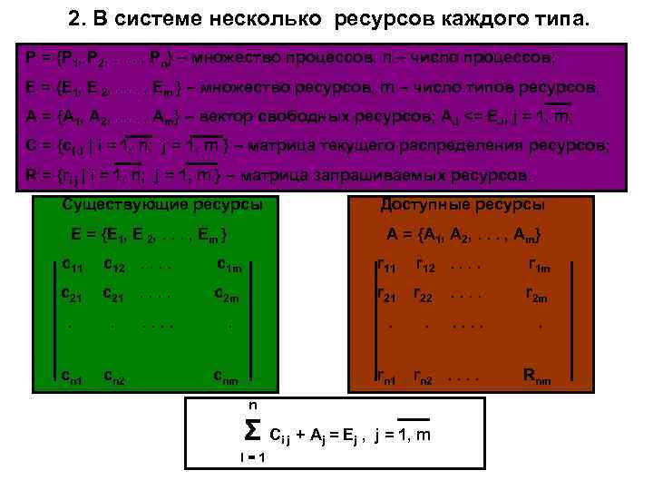 2. В системе несколько ресурсов каждого типа. P = {P 1, P 2, .