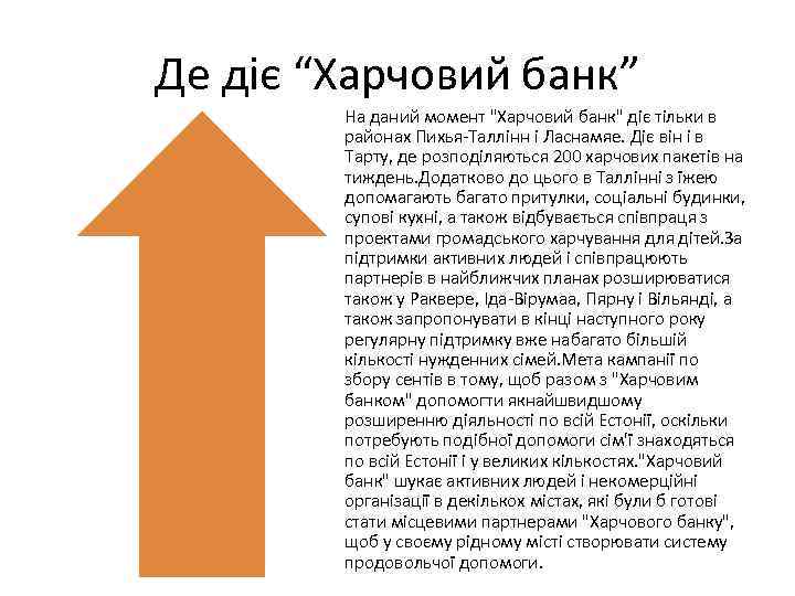 Де діє “Харчовий банк” На даний момент "Харчовий банк" діє тільки в районах Пихья-Таллінн