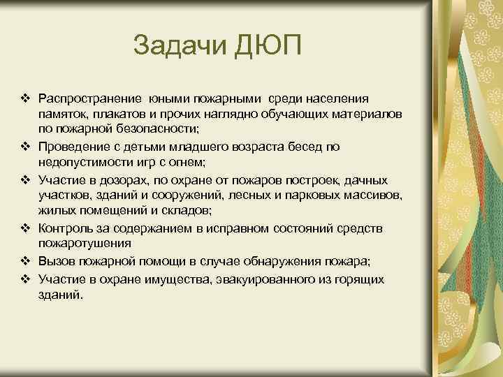 Задачи ДЮП v Распространение юными пожарными среди населения памяток, плакатов и прочих наглядно обучающих