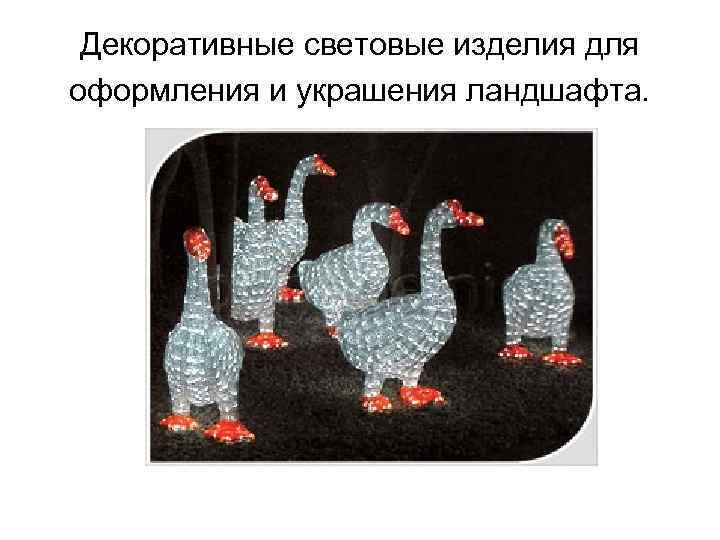 Декоративные световые изделия для оформления и украшения ландшафта. 