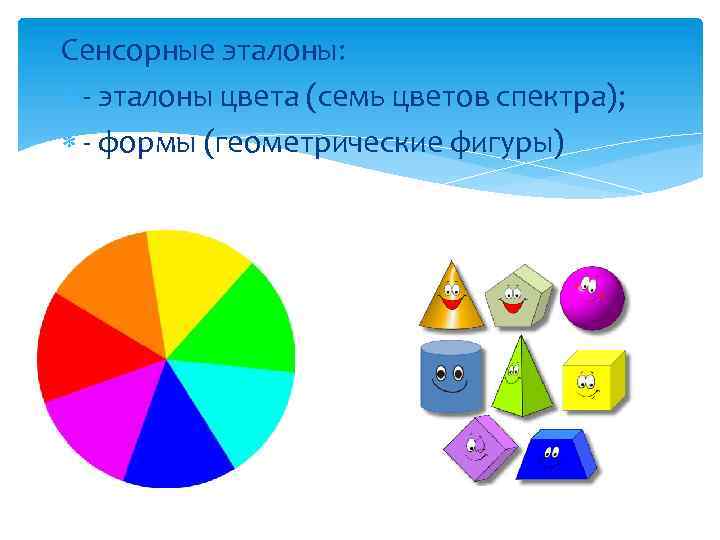 Сенсорное развитие соответствующее возрасту освоение эталонов образцов цвета формы величины эталонов