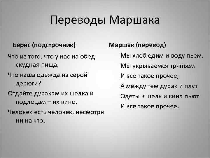 Переводы Маршака Бернс (подстрочник) Что из того, что у нас на обед скудная пища,