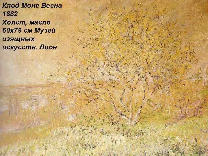 Клод Моне Весна 1882 Холст, масло 60 x 79 см Музей изящных искусств. Лион