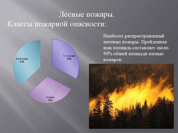 Лесные пожары. Классы пожарной опасности: 1 и 2 класс 33% 4 и 5 класс