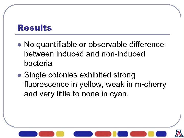 Results l l No quantifiable or observable difference between induced and non-induced bacteria Single