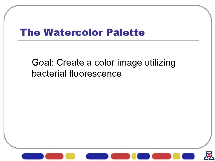 The Watercolor Palette Goal: Create a color image utilizing bacterial fluorescence 